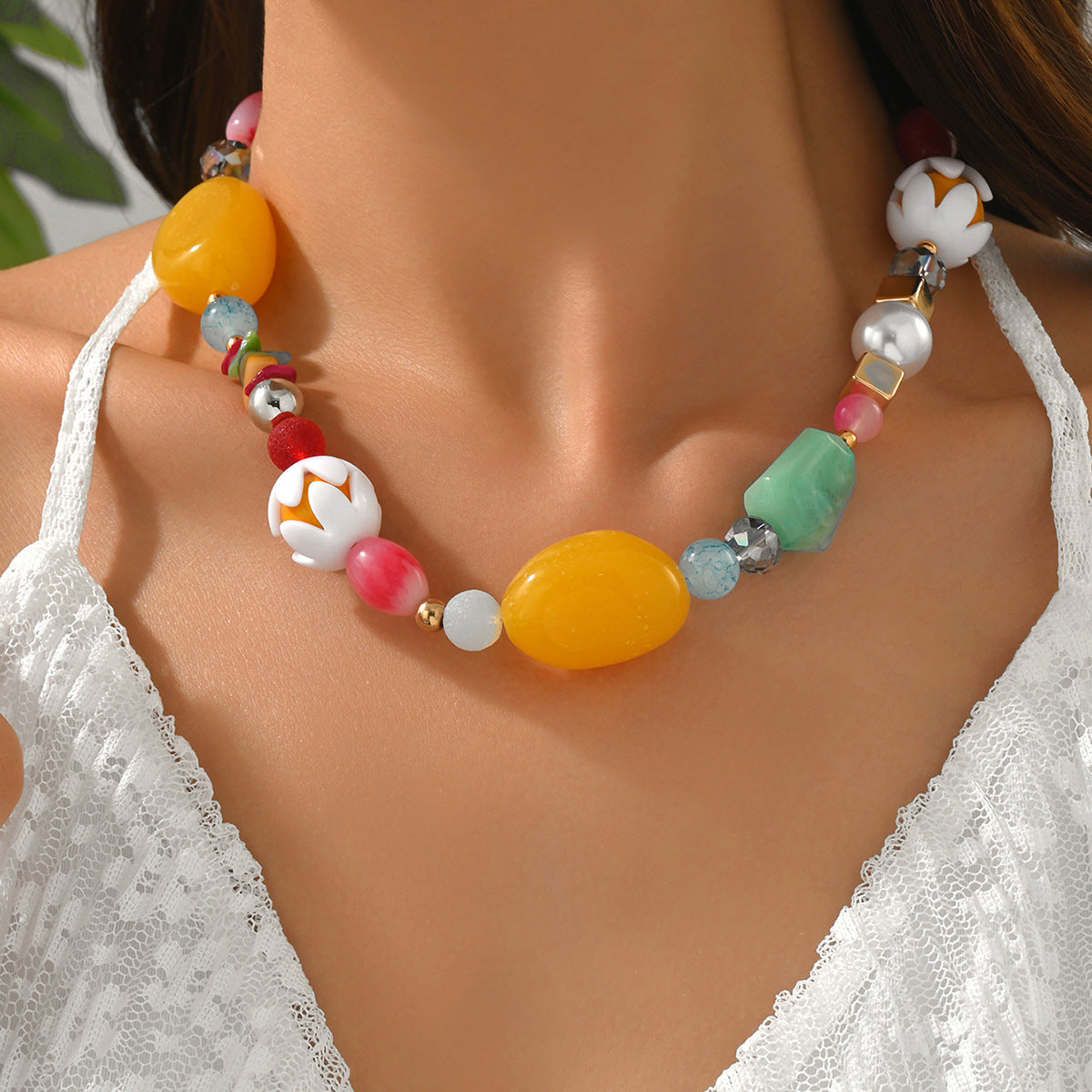 Colorful Resin Bead Necklace and Bracelet Set Collection Vera Lux