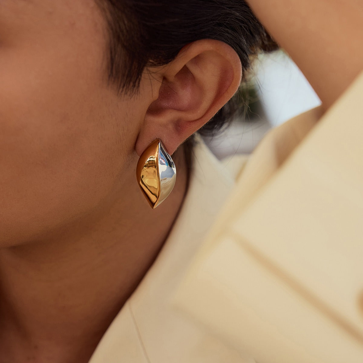 18K gold geometric shape with gold and silver color matching design simple personality earrings Vera Lux