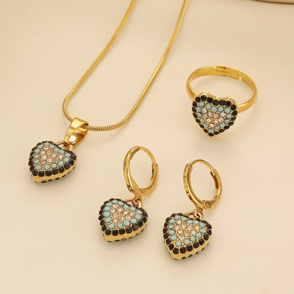Crystal Heart Evil Eye Jewelry Set Vera Lux