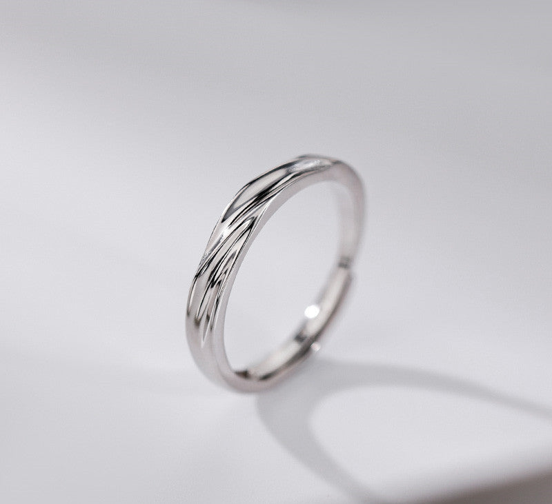 S925 Sterling Silver Love Frequency Couple Rings, Minimalist Wavy Texture Pair Rings, Micro-set Zirconia, Light Luxury Finger Rings Vera Lux