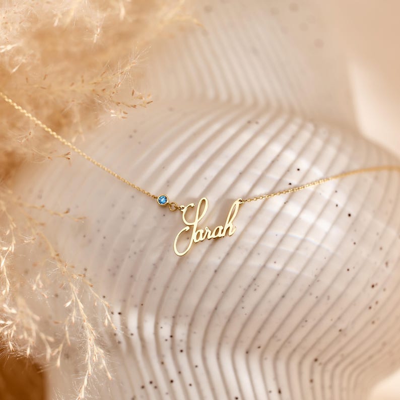 Personalized Cursive Name & Birthstone Necklace Vera Lux