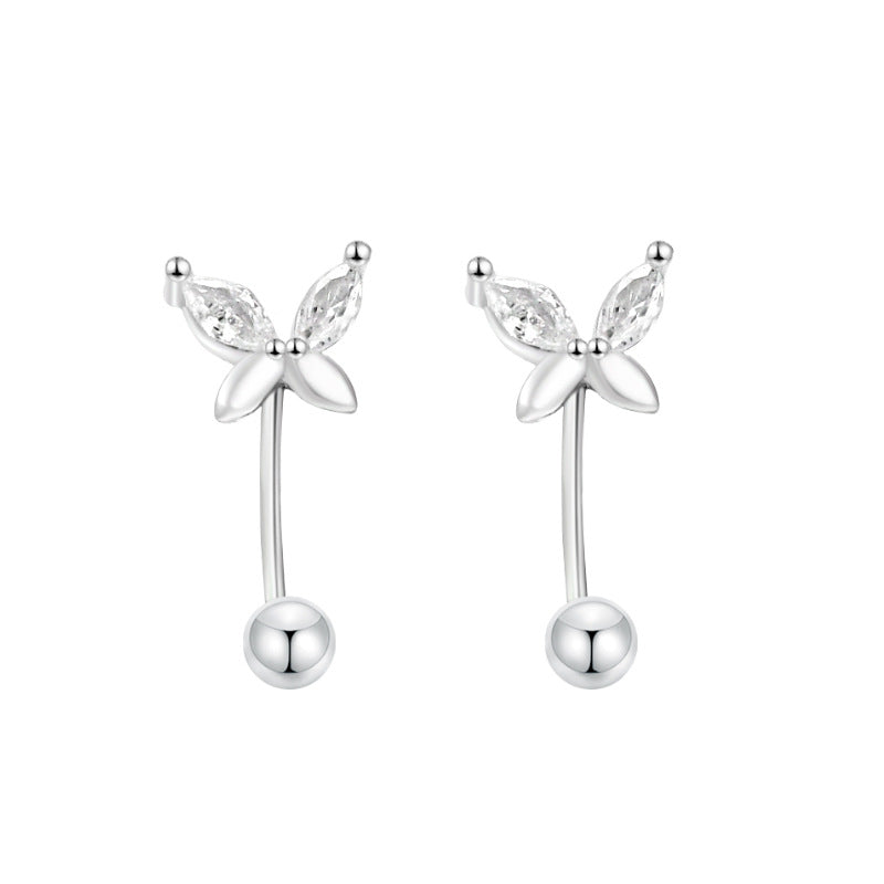 S999 Sterling Silver Butterfly Stud Earrings For Women, Minimalist Design, Screw Back Tragus Piercing, Dainty & Elegant Screw Fastening Vera Lux