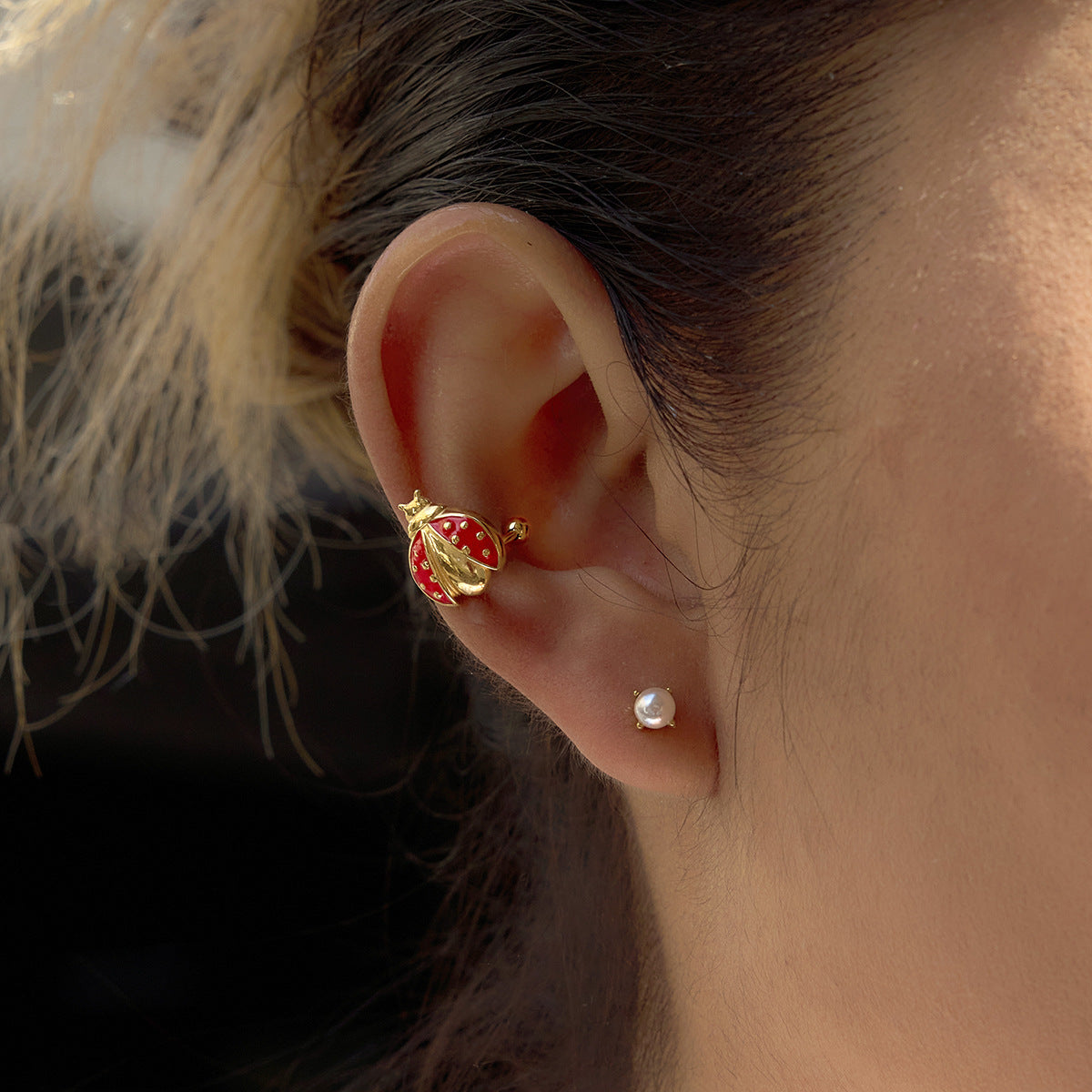 Ladybug Stainless Steel Ear Cuff Earrings Vera Lux