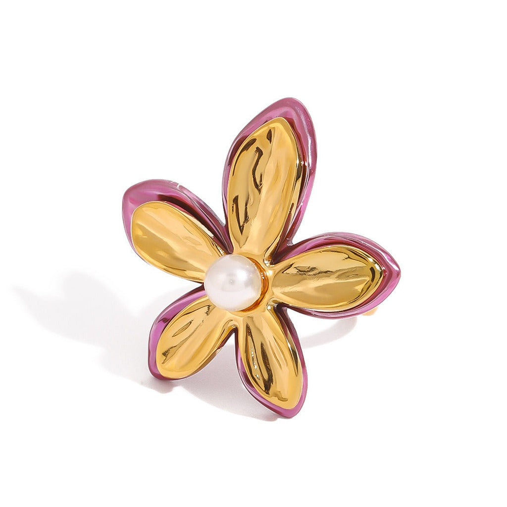18K gold flower-shaped inlaid pearls exquisite design noble ring Vera Lux