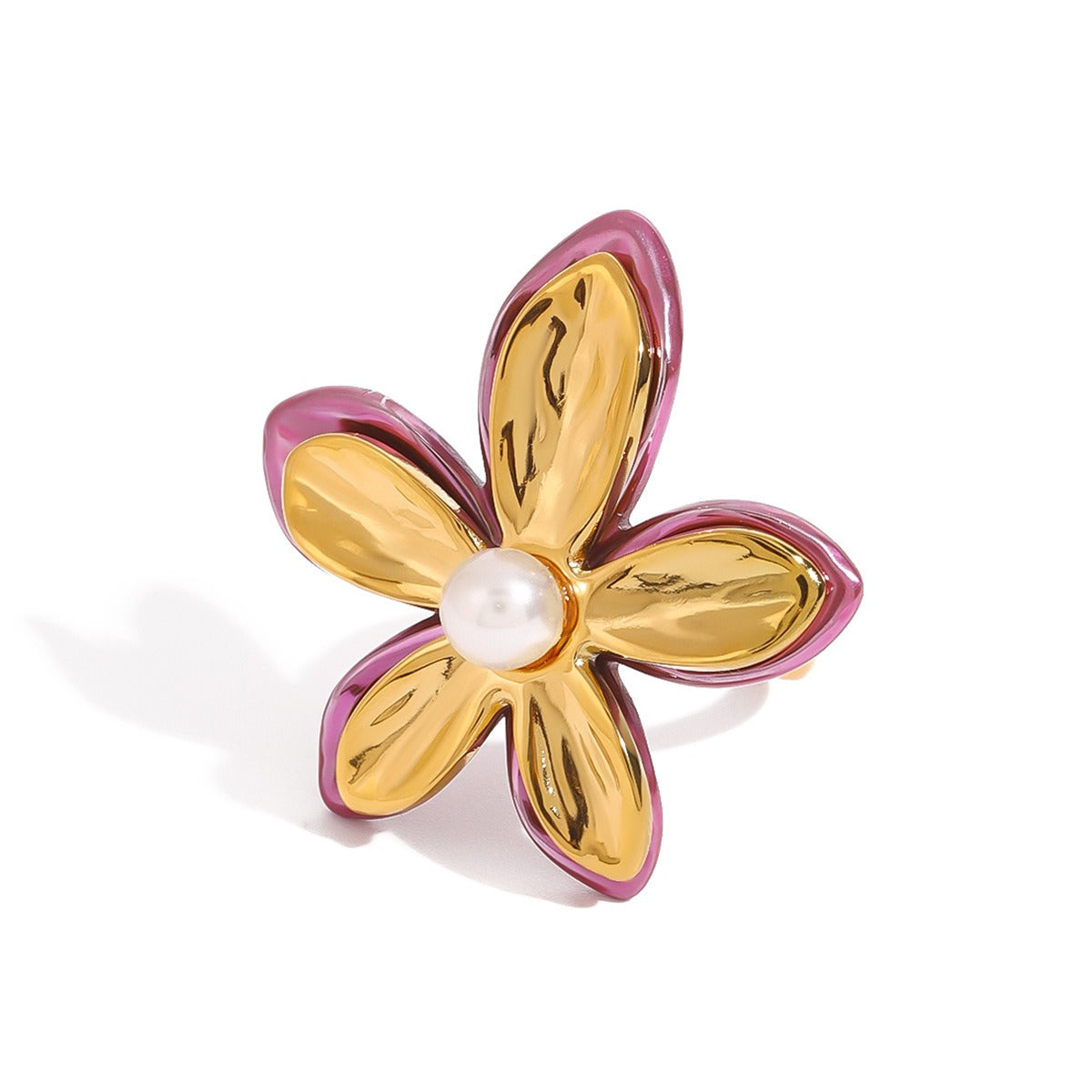 18K gold flower-shaped inlaid pearls exquisite design noble ring Vera Lux