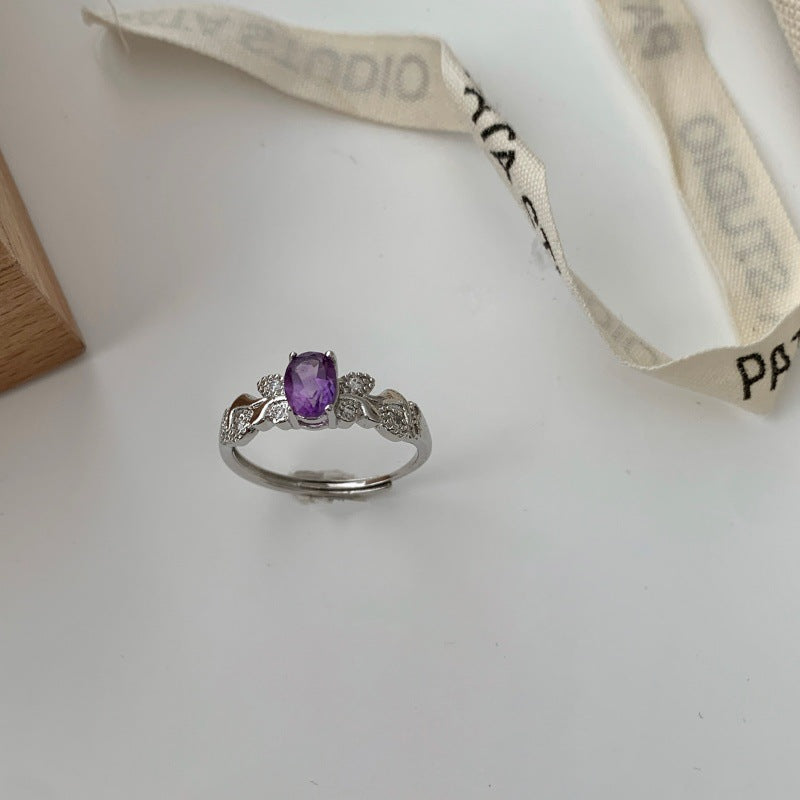 Vintage Vine Oval Gemstone Open Ring For Women, Elegant Luxury Niche Design, Vera Lux