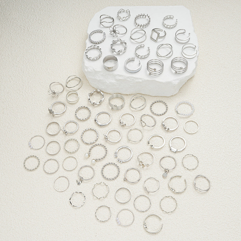 Simple Flower And Butterfly Spiral Ring 66-Piece Set Vera Lux