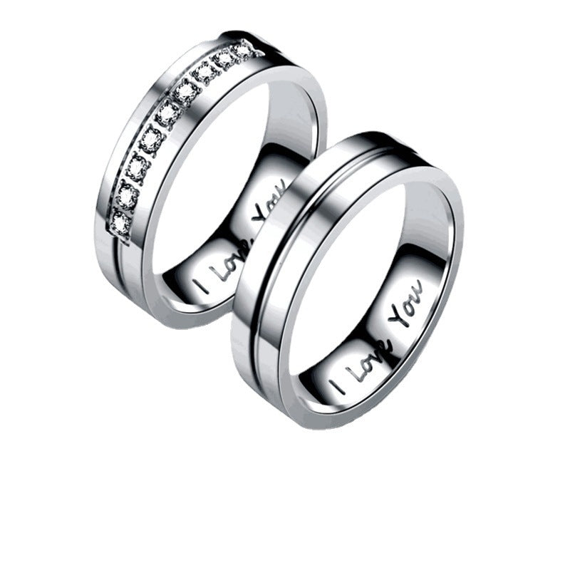 Titanium Steel Couple Ring I LOVE YOU Engagement Diamond-studded Ornament Vera Lux