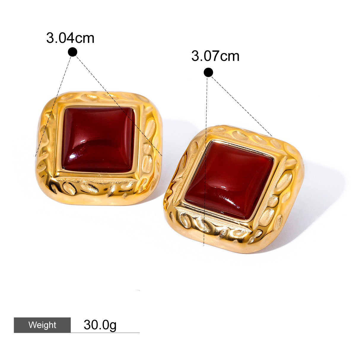 18K gold geometric square with texture design classic retro earrings Vera Lux