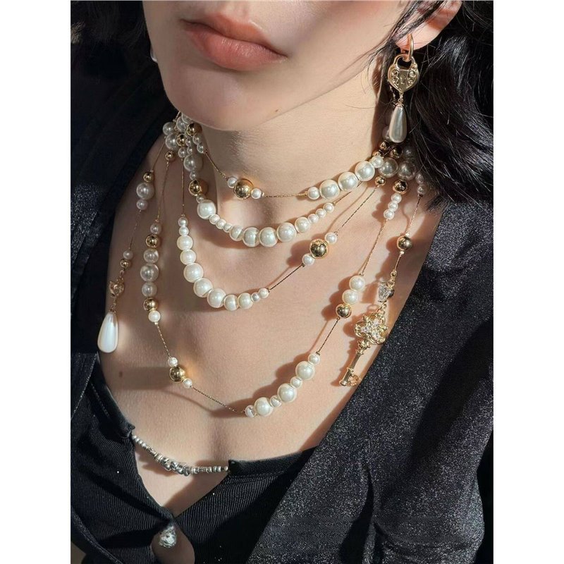 Water Drop Broken Pearl Long Layered Necklace Vera Lux