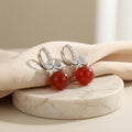 925 Sterling Silver Elegant Red Agate and Sparkling Crystal Bowknot Drop Hoop Earrings Vera Lux