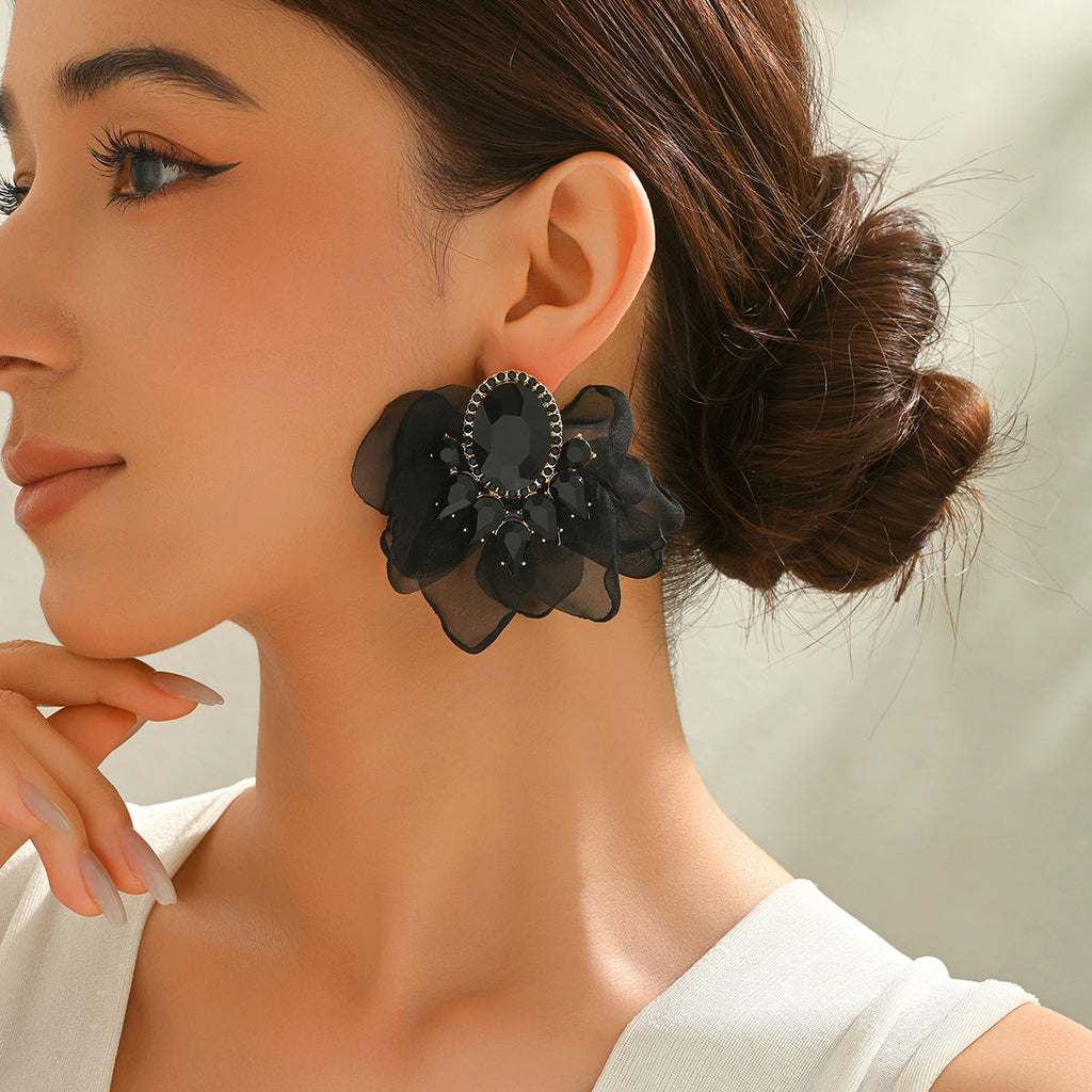 Handmade Coloful Glass Chiffon Flower Stud Earrings For Women Bold Fashion Jewelry Party Prom Vacation Vera Lux