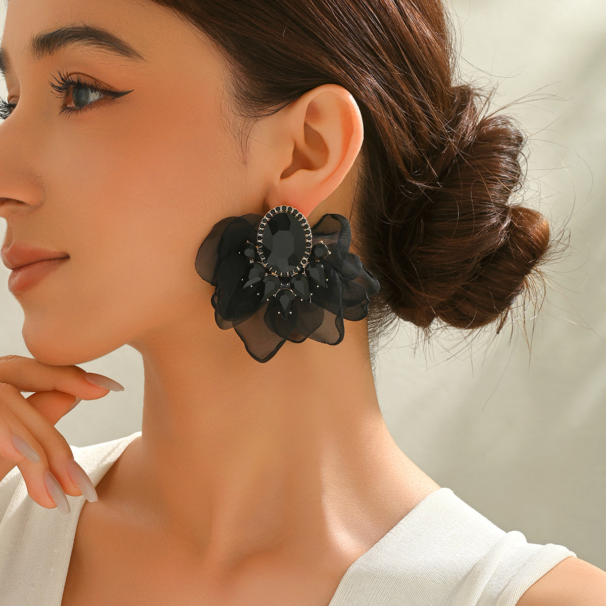 Handmade Coloful Glass Chiffon Flower Stud Earrings For Women Bold Fashion Jewelry Party Prom Vacation Vera Lux