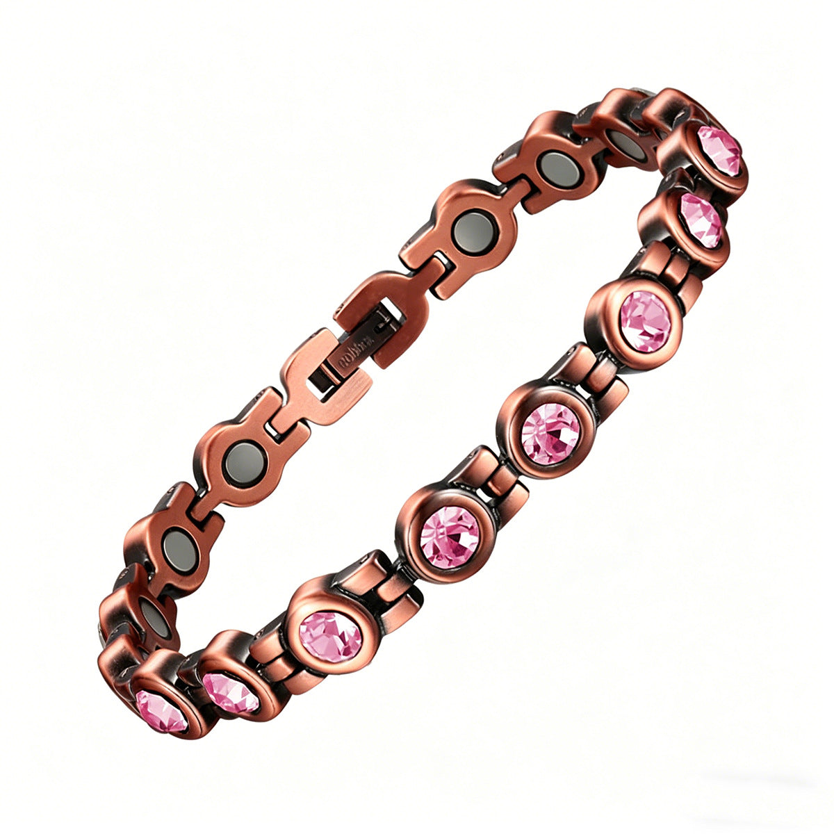 Retro Red Copper Magnetic Therapy Bracelet With Transparent Crystals Unisex Vera Lux