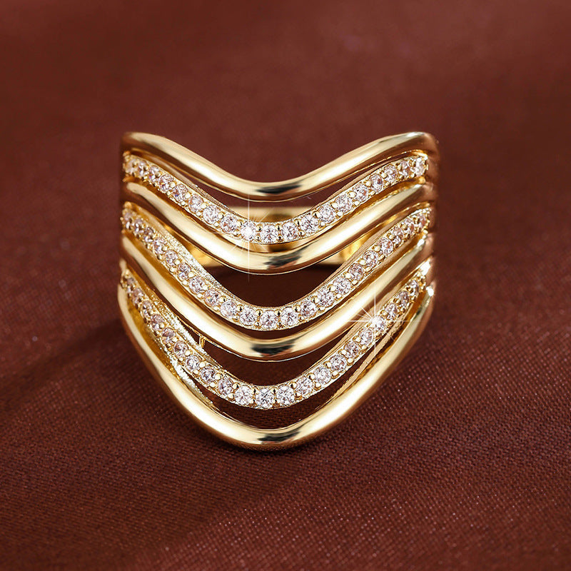 Multi-layer Curved Micro-pave Cubic Zirconia Ring Fashionable Andive Design Perfect For Stacking Vera Lux