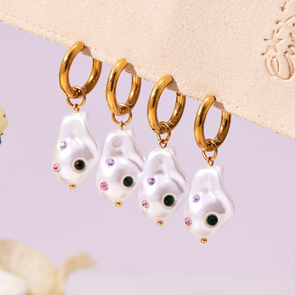 French-style Colored Diamond Asymmetric Bead Earrings Vera Lux