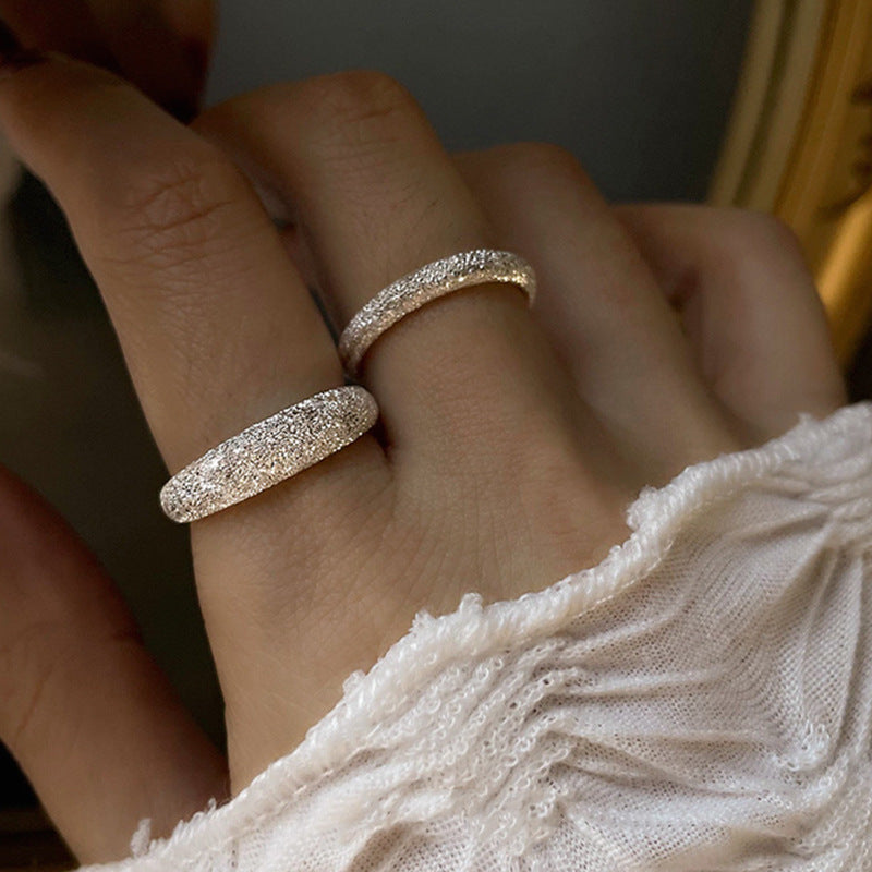 S925 Sterling Silver Starry Shimmer Ring For Women, INS Cool Style, Sparkling Sand & Glittering Texture Index Finger Ring Vera Lux