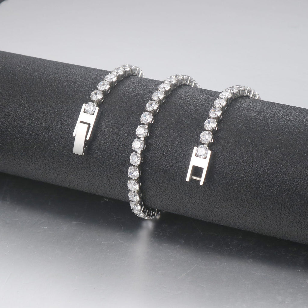 Mens And Womens Brick-link Diamond-encrusted Stainless Steel Vera Lux