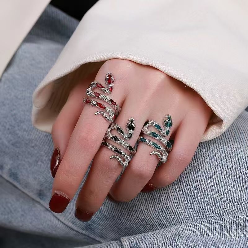 Dark Gothic Titanium Steel Snake Wrapped Ring, Adjustable Open Band, Neutral Unisex Index Finger Ring Vera Lux
