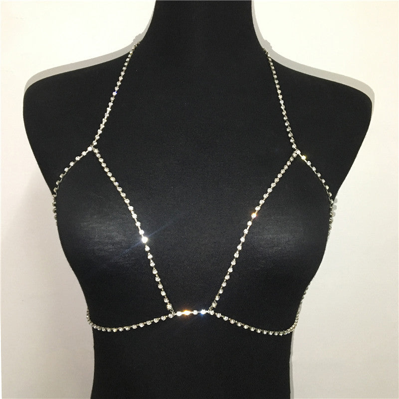Fashion Rhinestone Halter Necklace, Trendy Crystal Body Chain & Bra Chain, Sexy Nightclub Jewelry Vera Lux