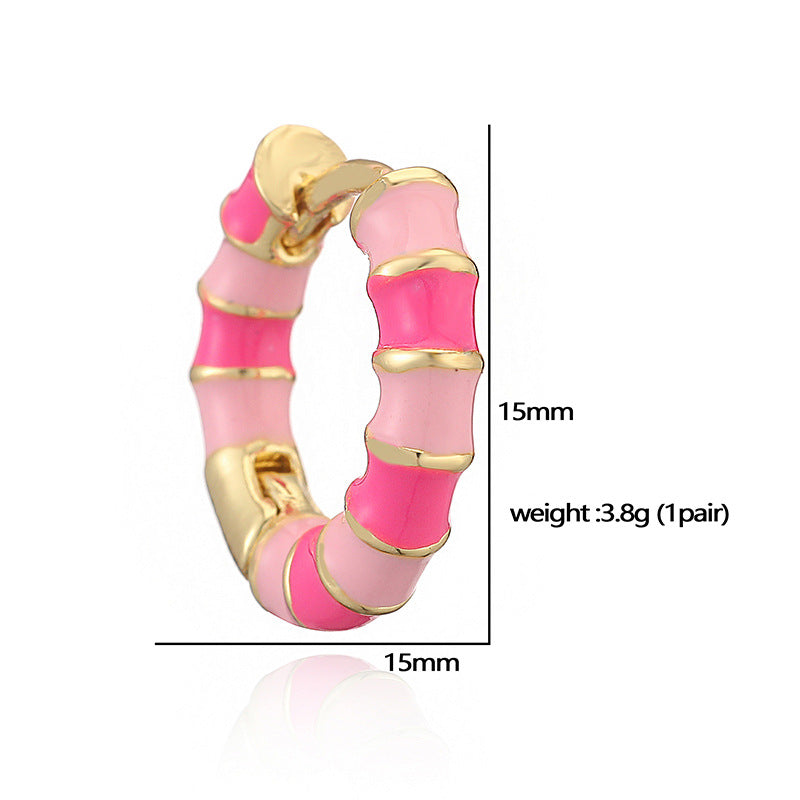 Colorful Dripping-Oil Circle Bamboo-Section Ear Clips Vera Lux