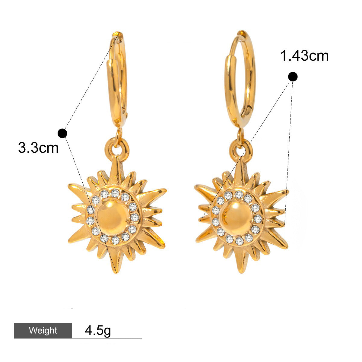18k gold sun-shaped diamond-studded earrings with unique design Vera Lux