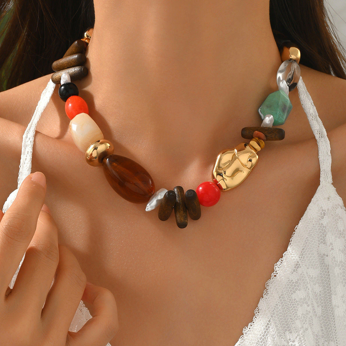 Colorful Resin Bead Necklace and Bracelet Set Collection Vera Lux