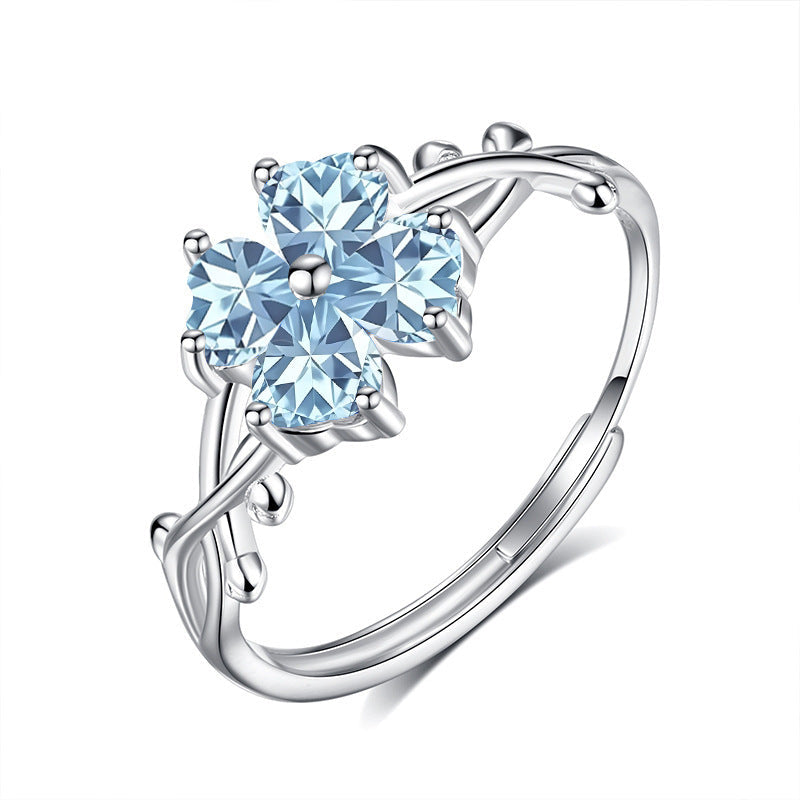 Sterling Silver Thorns Four-Leaf Clover Ring For Women Vera Lux