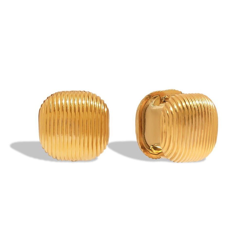 18K gold arc-shaped square with vertical stripes design exquisite and simple earrings Vera Lux