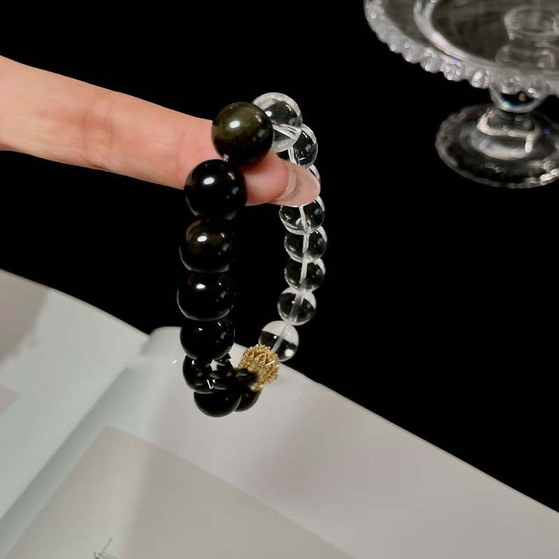 Natural Crystal Bracelet With Black Onyx Lucky Beads Vera Lux