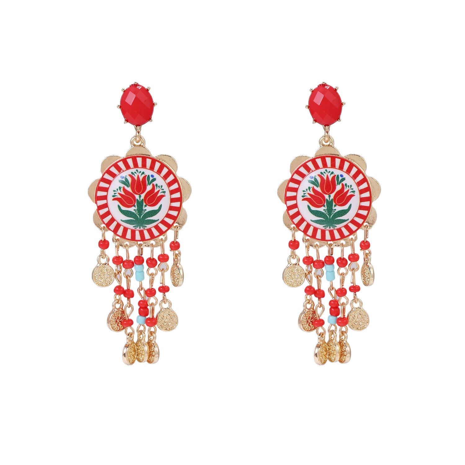 Womens Tulip-Print Tassel Casual Earrings Vera Lux