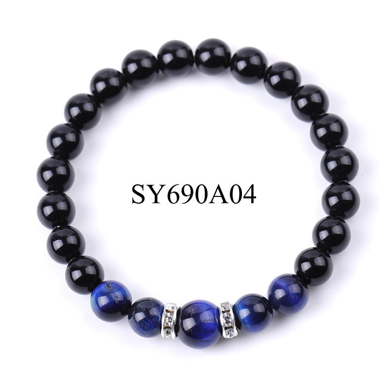 8 Mm 10mm Tigers Eye And Glossy Black Stone Micro-Inlaid Diamond Bracelet Vera Lux