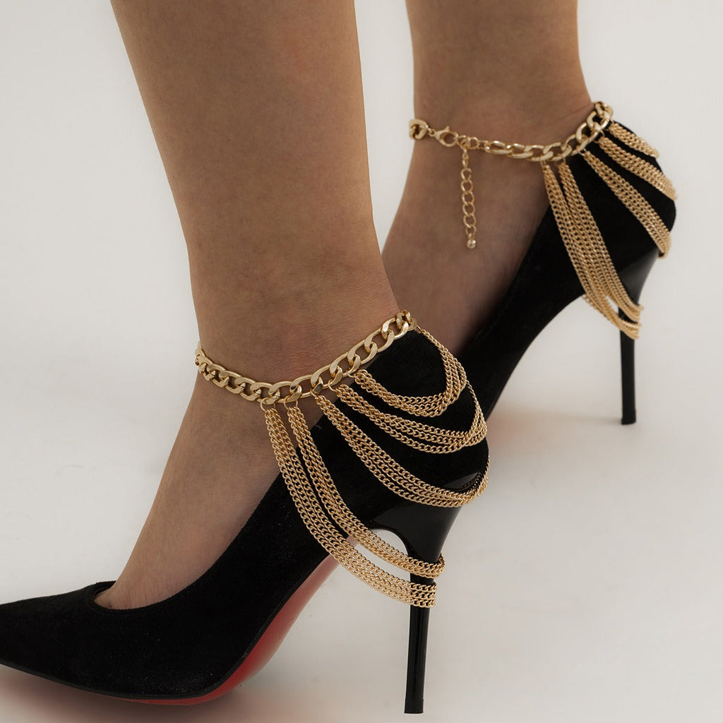 18K Gold Multi-layer Tassel Hip-Hop Anklet Vera Lux