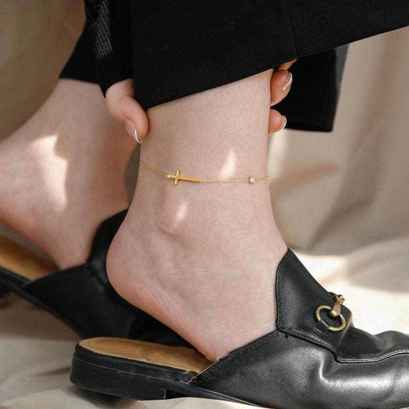High-end 18K gold-plated cross crystal anklet Vera Lux