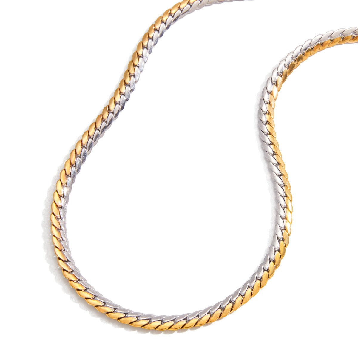 18K gold & S925 silver mixed-metal chain necklace. Vera Lux