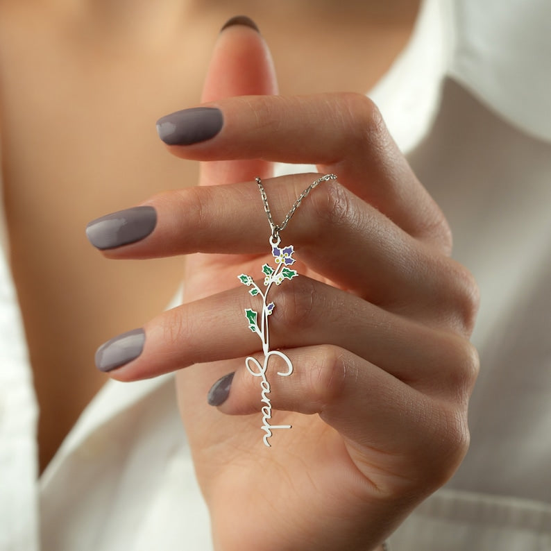 Personalized Birth Flower & Name Necklace Vera Lux