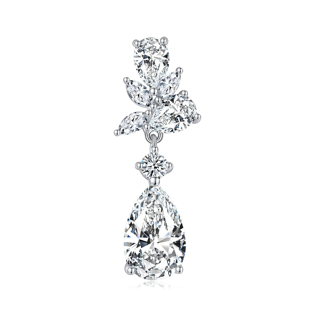 S925 Sterling Silver Pear Cut Moissanite Dangle Earrings  7x11mm Elegant Floral Cluster Drop Earrings With GRA Platinum Plated Jewelry Gift Box Set Vera Lux