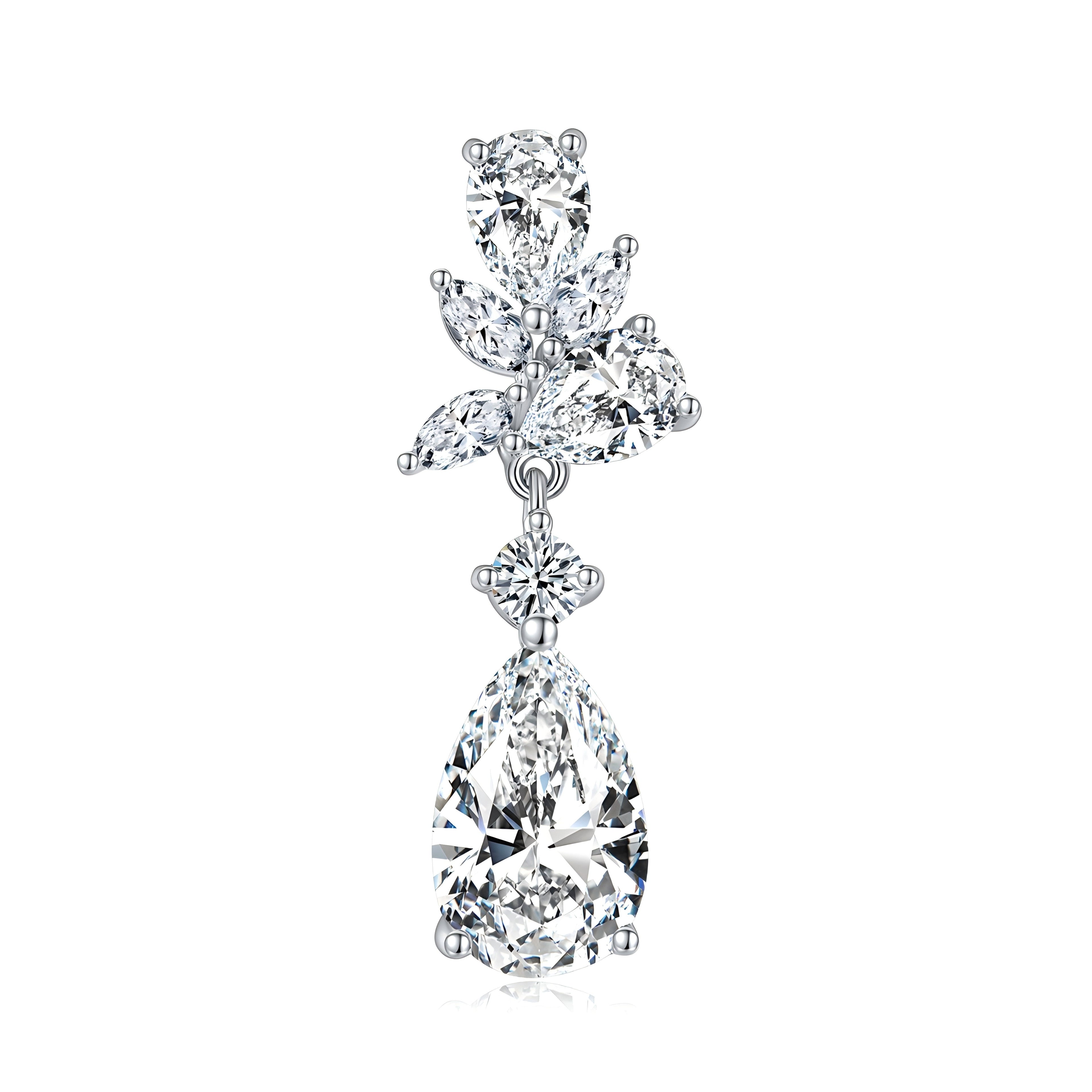 S925 Sterling Silver Pear Cut Moissanite Dangle Earrings  7x11mm Elegant Floral Cluster Drop Earrings With GRA Platinum Plated Jewelry Gift Box Set Vera Lux