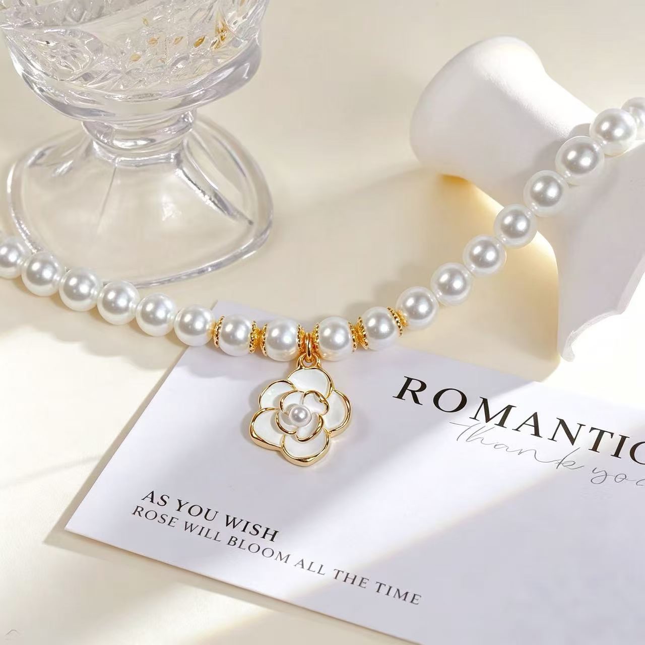French-style Camellia Pearl Necklace For Women Vera Lux
