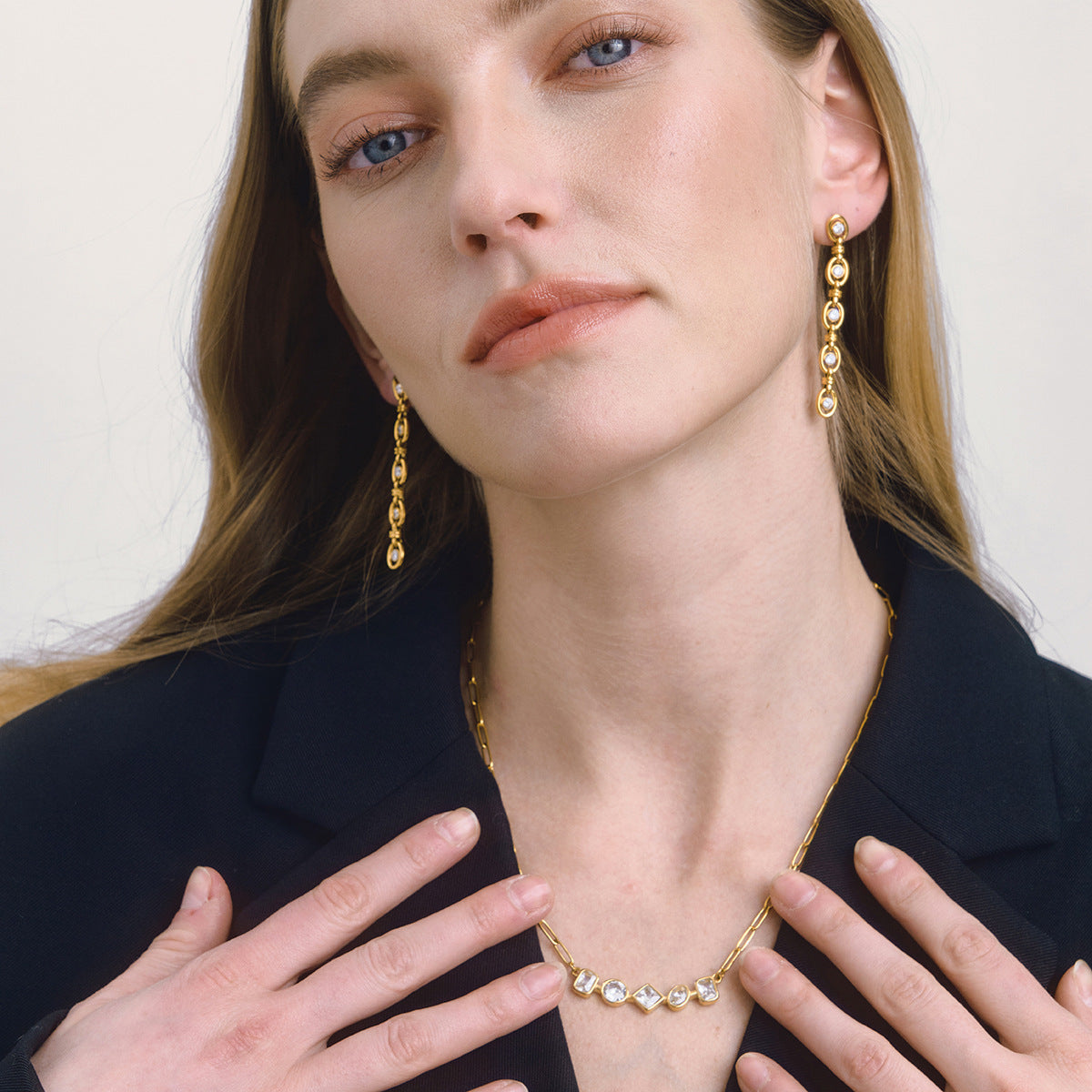Zircon Necklace and Chain Tassel Earring Set Vera Lux