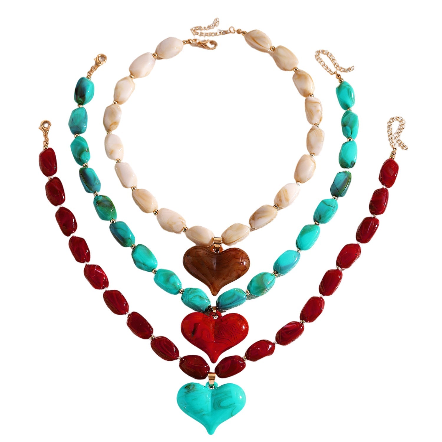 European And American-style Beaded Resin Heart Necklace Vintage Vera Lux