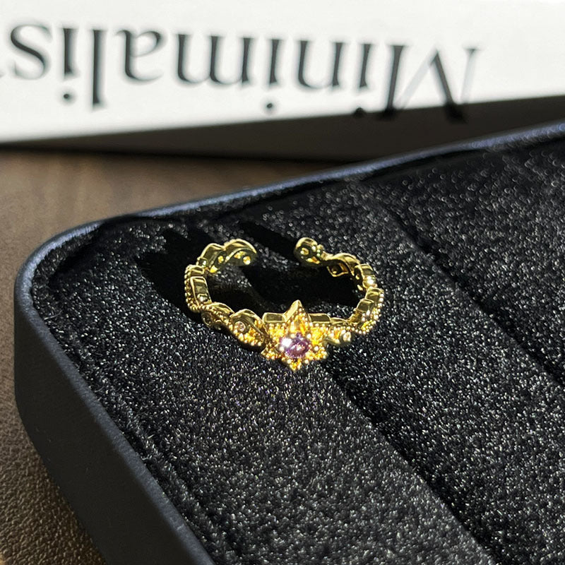 Unique Geometric Micro Stone Inlay Open Band Ring, Classic Vintage Minimalist Cold Wind Look, Niche Trendy Women Finger Ring For All Occasion Matching Vera Lux