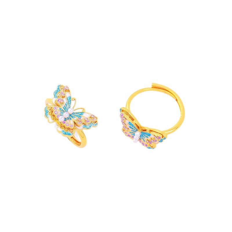 Long-Lasting Color Traditional Sand-Gold Enamel Gradient Pearl Butterfly Ring Vera Lux
