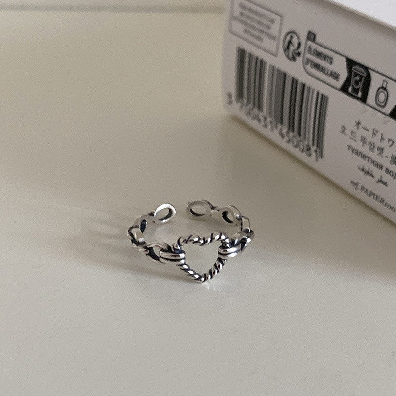 925 Sterling Silver Twisted Chain Open Ring For Women, Vintage Korean Style Adjustable Non Tarnish Jewelry Vera Lux