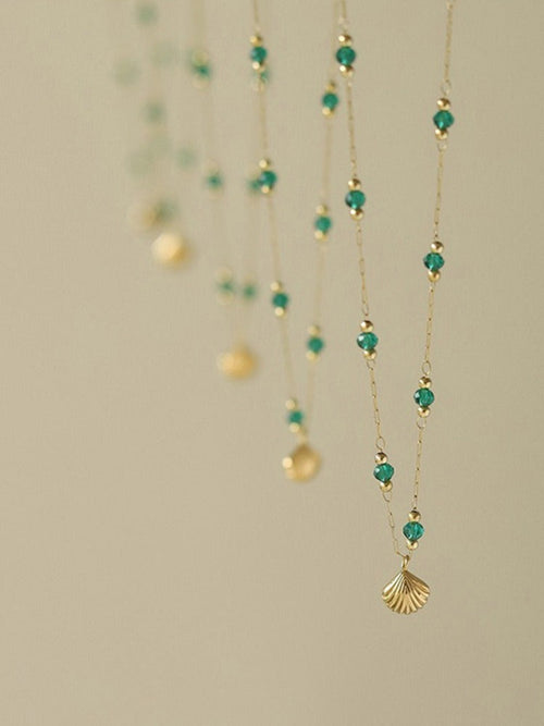 18k gold light luxury high-end shell green bead anklet Vera Lux