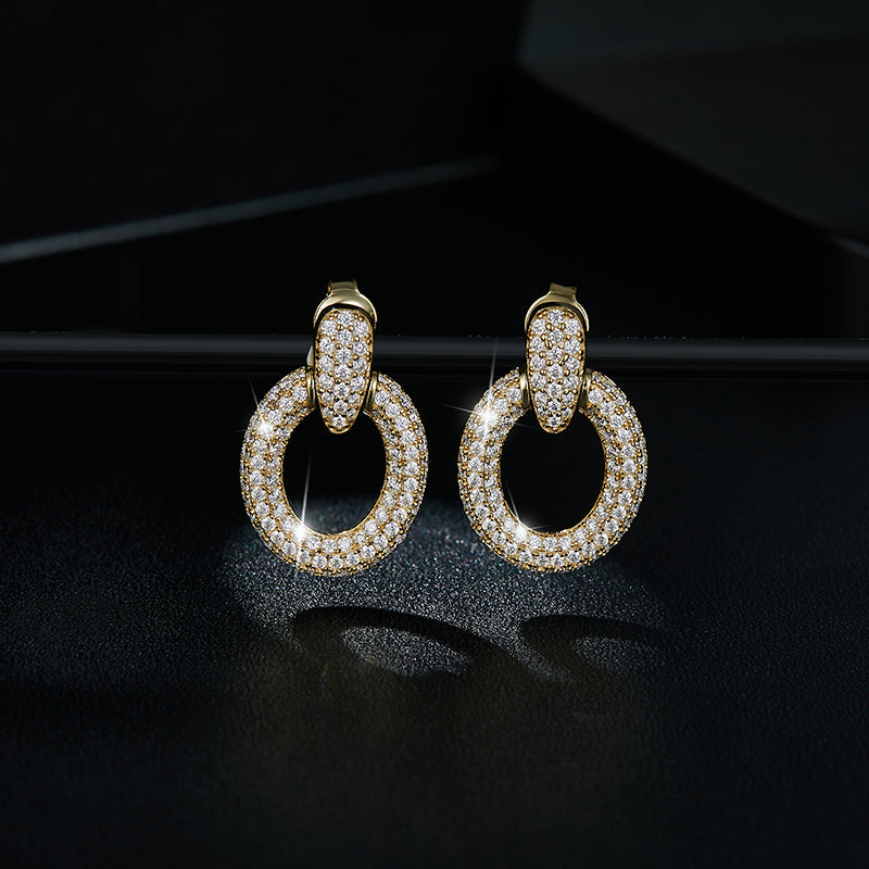 S925 Sterling Silver Gold Plated Moissanite Dangle Earrings  Full Pave Circle Drop Earrings With GRA Certificate Luxury Jewelry Gift Box Set Vera Lux