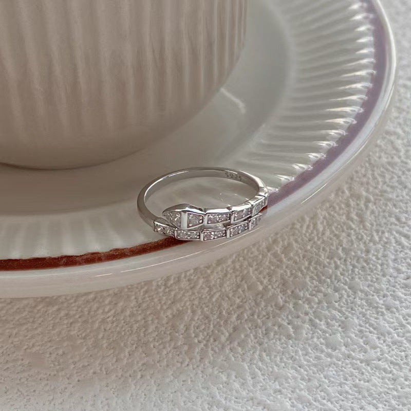 S925 Sterling Silver Sparkling Zircon Spirit Snake Ring For Women, Premium Open Ring, Simple & Versatile, Light Luxury Niche Design Finger Ring Vera Lux