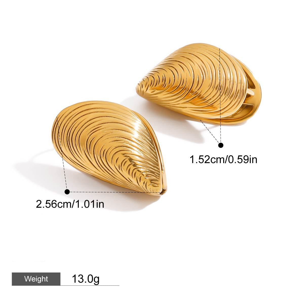 18K gold open sea clam with textured design exquisite and fashionable earrings Vera Lux