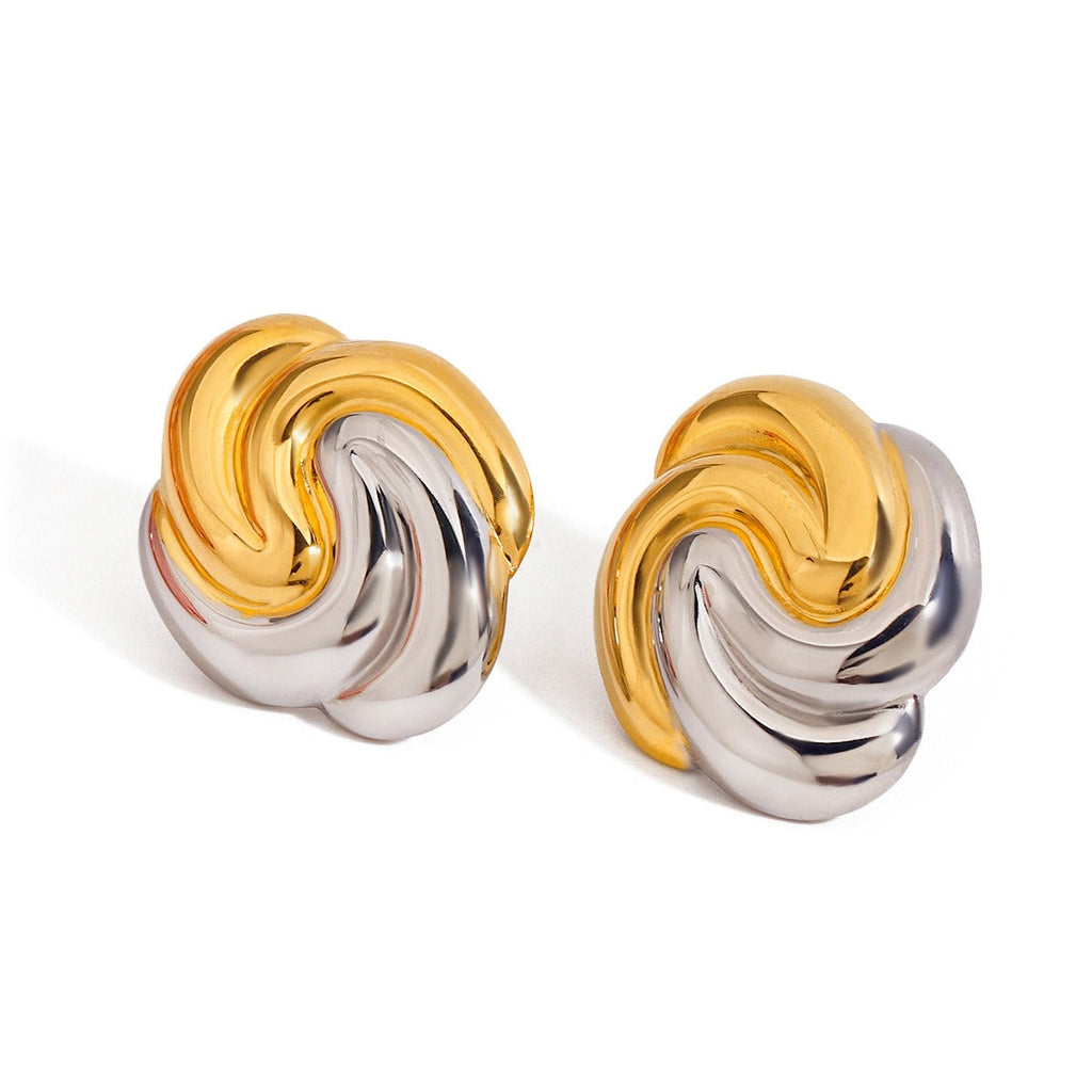 18K gold geometric shape with gold and silver color matching design trendy personality earrings Vera Lux