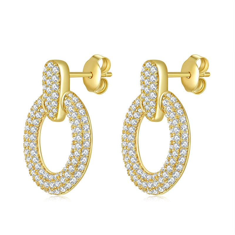 S925 Sterling Silver Gold Plated Moissanite Dangle Earrings  Full Pave Circle Drop Earrings With GRA Certificate Luxury Jewelry Gift Box Set Vera Lux